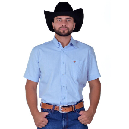 Camisa Masculina Radade Manga Curta Lisa OX Azul Claro - 1658