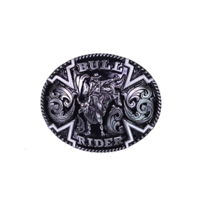 Fivela em Preto e Prata Master Bull Rider (12,5cm x 10cm)- 582