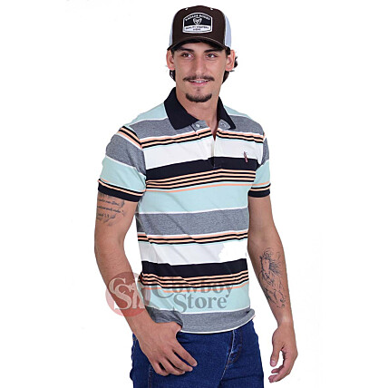 Polo Masculina Radade Listra Verde e Laranja - 1312