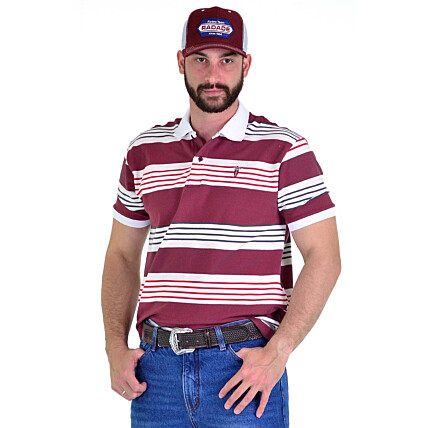 Polo Masculina Radade Listra Vinho e Branco - 1393