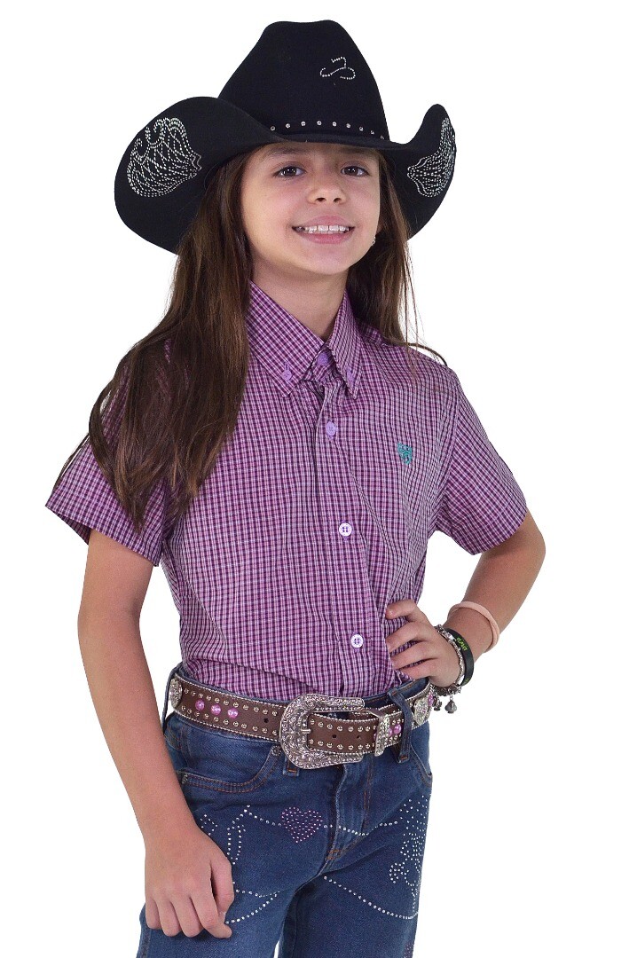 Camisa Radade Unissex Infantil Manga Curta Xadrez cor Vinho - 1982