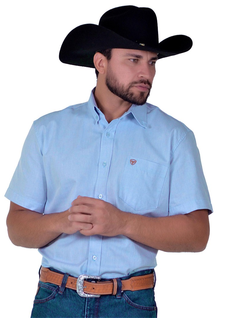 Camisa Masculina Radade Manga Curta Lisa OX Azul Claro - 1658