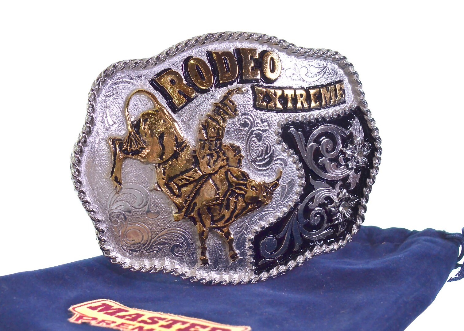 Fivela Country Rodeo Extreme Prata e Dourada Grande 14x11 cm Grande