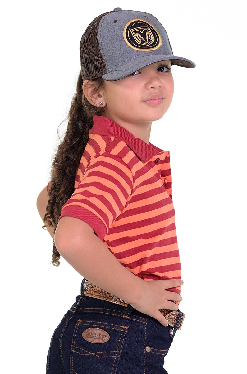 Pólo Infantil Radade Listra Laranja e Vermelho - 1061