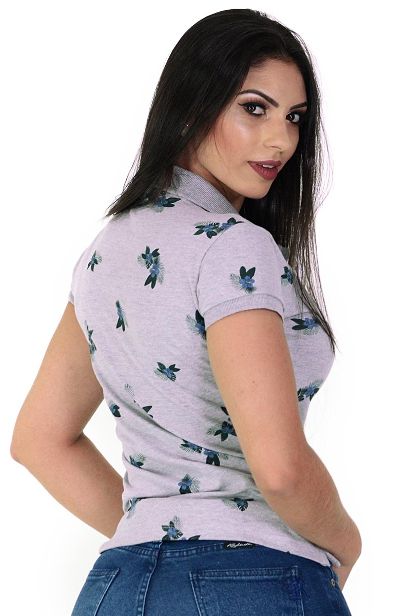 Polo Feminina Radade Mini Print Cinza - 0883