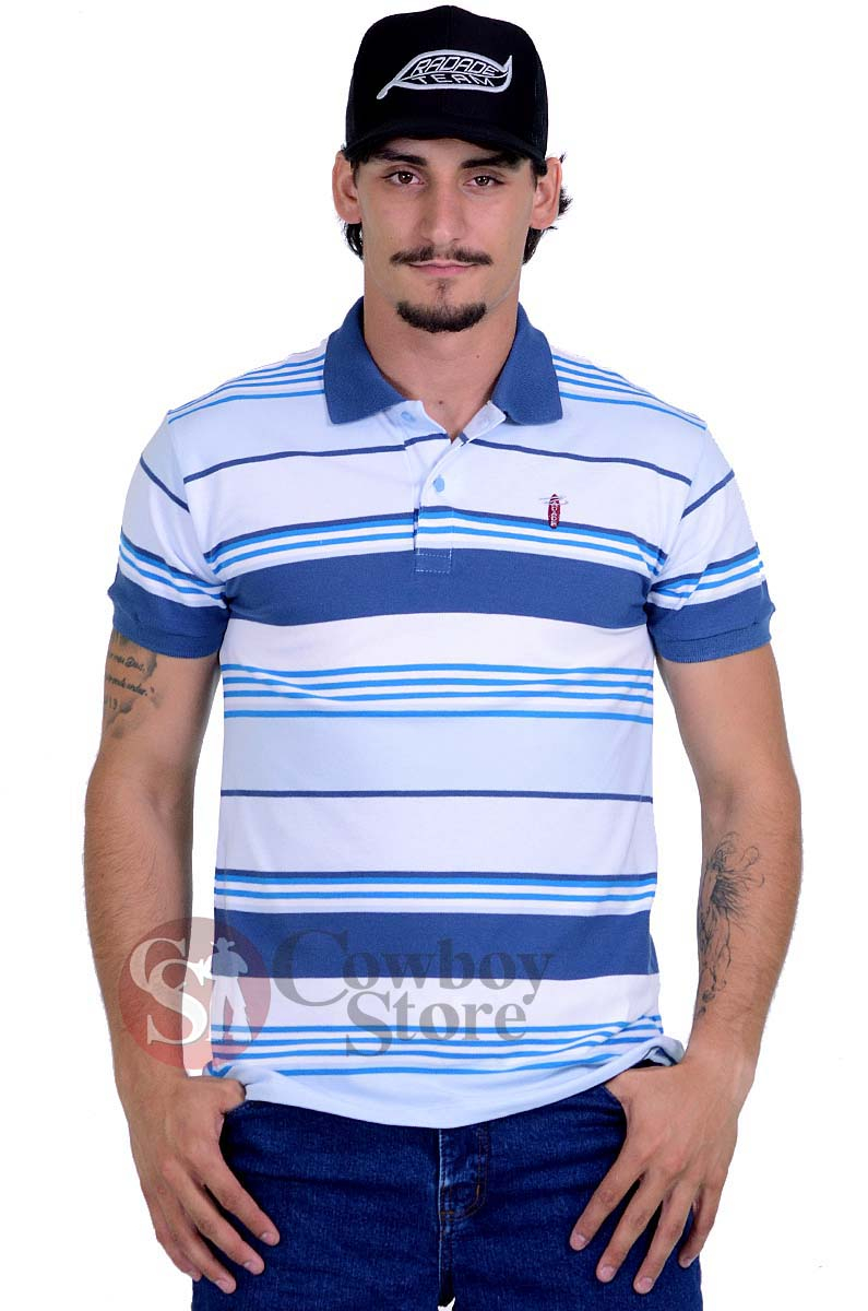 Polo Masculina Radade Listra Azul e Branco - 1313