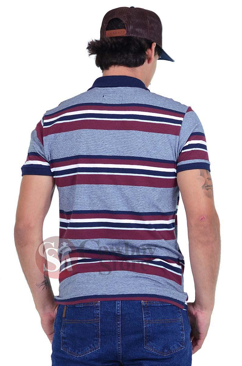 Polo Masculina Radade Listra Cinza e Vinho - 1301