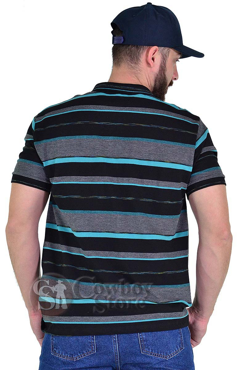 Polo Masculina Radade Listra Preto e Azul - 1415