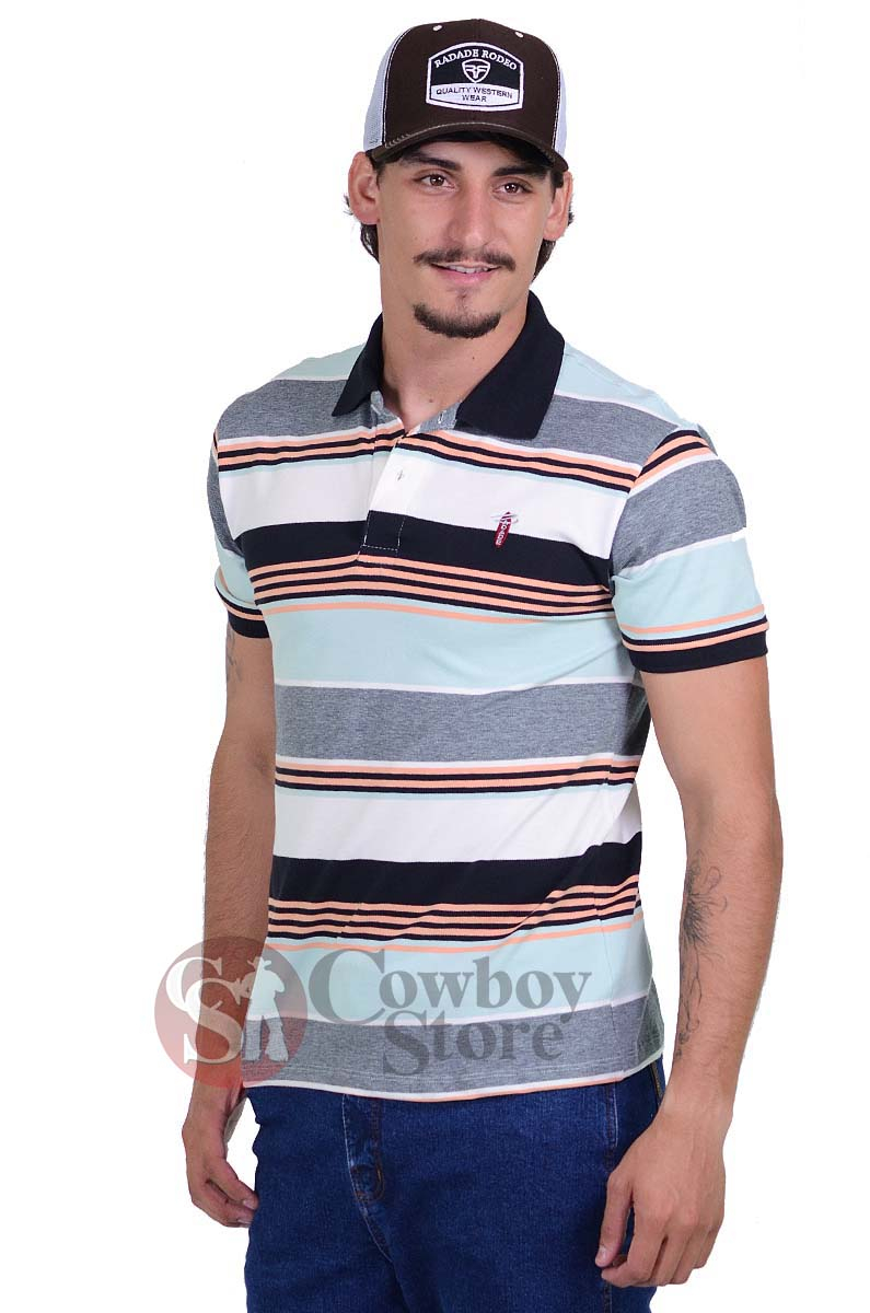 Polo Masculina Radade Listra Verde e Laranja - 1312