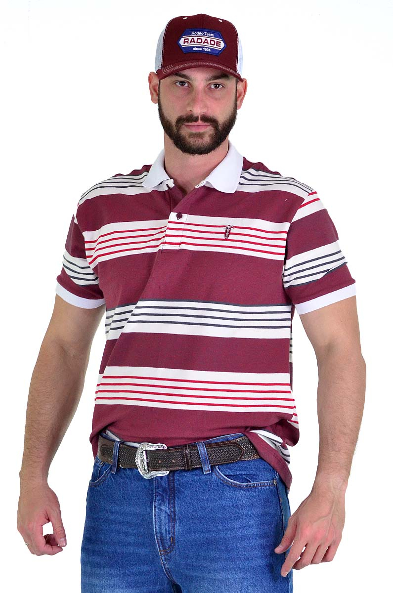 Polo Masculina Radade Listra Vinho e Branco - 1393