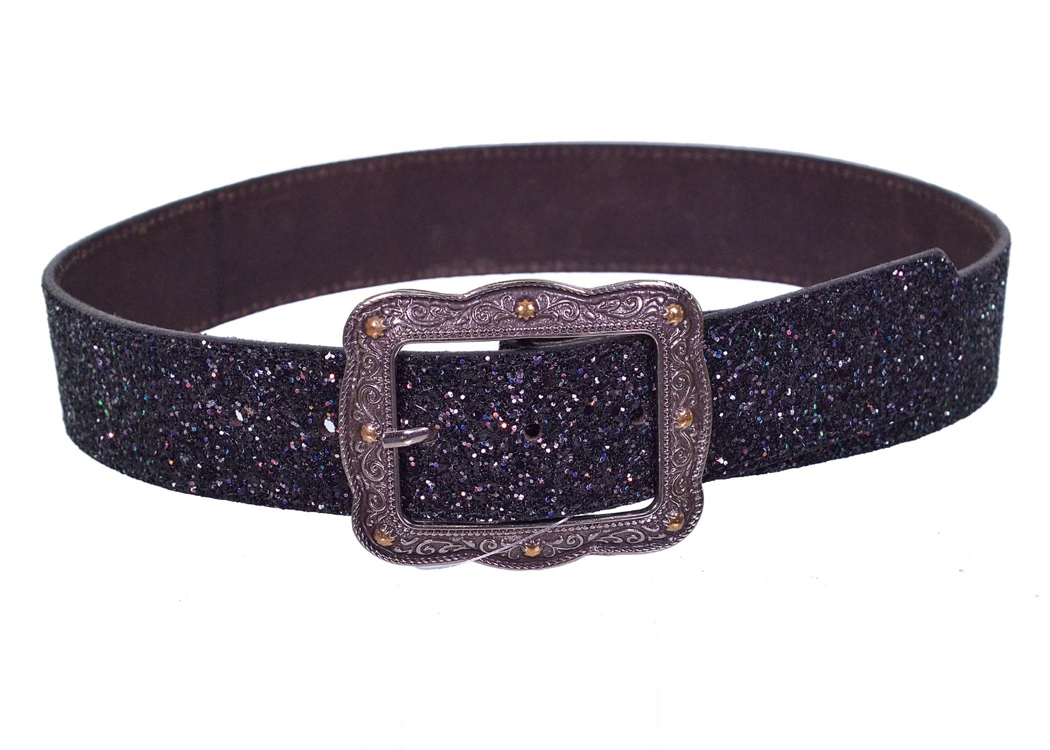 Cinto Paul Western em Couro Preto com Gliter e Strass - PW466