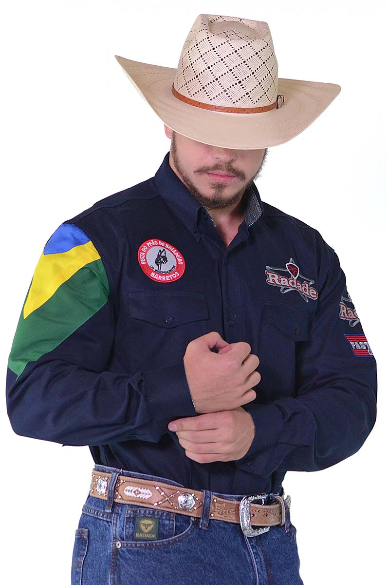 Camisa Masculina Radade Manga Longa Bordada BR Marinho 0551