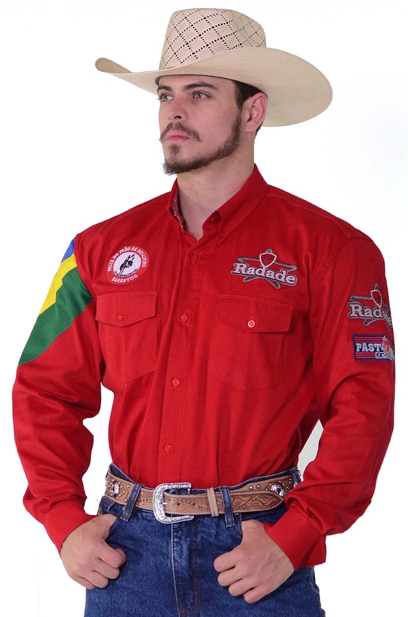 Camisa Masculina Radade Manga Longa Bordada BR Vermelha - 0549