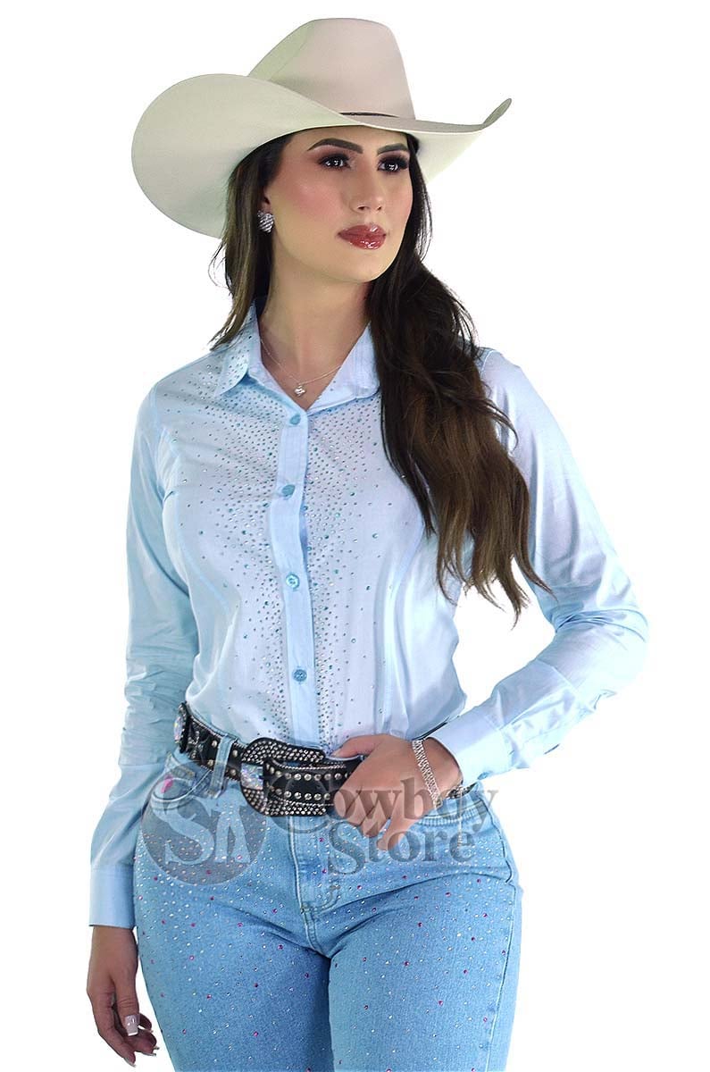 Camisete Radade Manga Longa Glow com Strass Azul - 1577