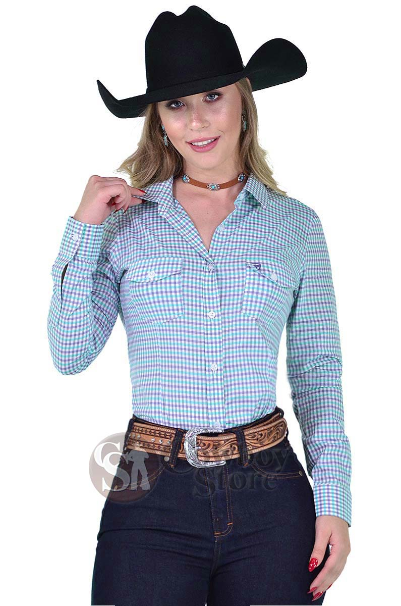 Camisete Radade Manga Longa Xadrez Fifty Verde Agua - 1411